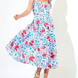 NWT Oliphant Tie Strap Button Front Midi Petit Fleir Violet Dress Small